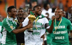 Mikel Obi, Yobo and Ejide celebrating 2013 AFCON success